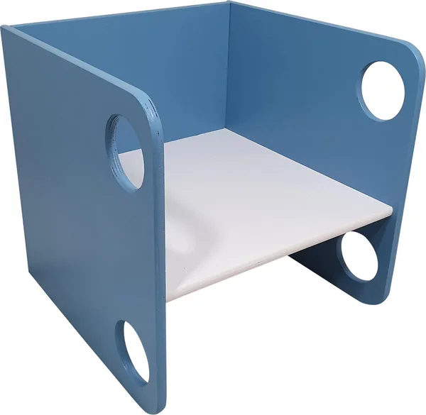 Houten kubus stoel Rose/Blauw
