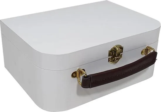 Koffertje wit hout met leren handvat