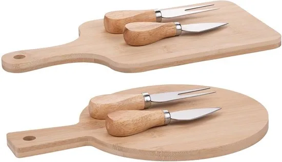 2 x Kaasplanken set 3 - delig 28,5x18x2,8cm vierkant / rond model