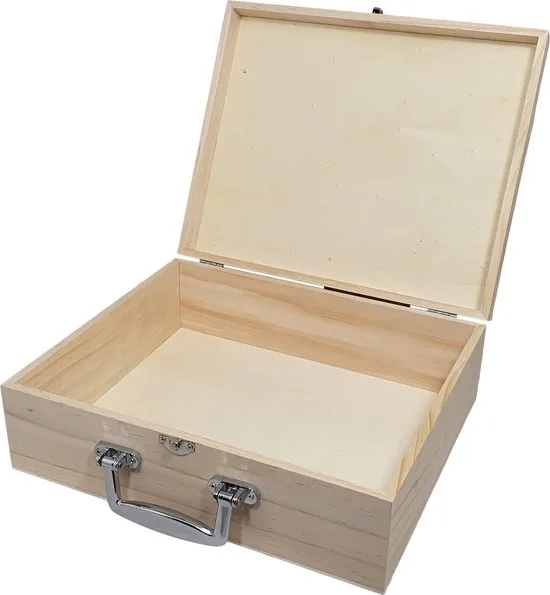 Playwood - Houten koffer - Zilverkleurig metalen handvat en sluiting