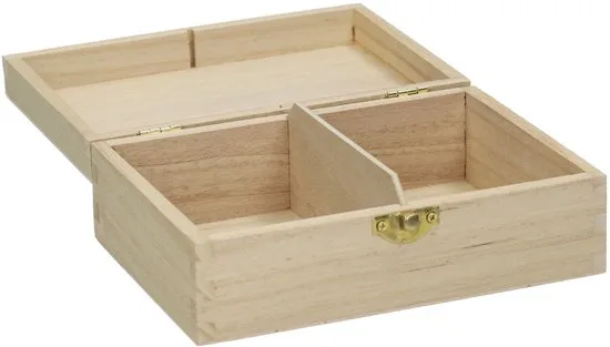 Houten Kaarten Kist met 2 Vakken en Klepdeksel