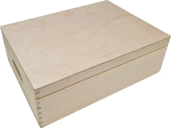 Houten opbergkist - met klepdeksel - L 40 CM x B 29,7 CM x H 13,2 CM